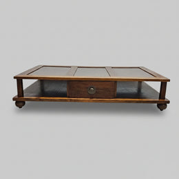 Heritage Solid Wood Multi Panel Low Profile Coffee Table with Drawer
