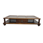 Heritage Solid Wood Multi Panel Low Profile Coffee Table with Drawer