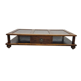 Heritage Solid Wood Multi Panel Low Profile Coffee Table with Drawer