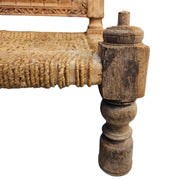 Hand-Carved Rustic Wood Chair with Jute Weave Seat