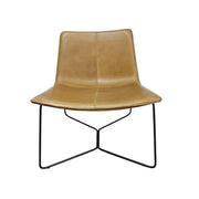Sleek Mid-Century Sand Leather Lounge Chair