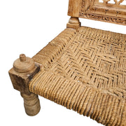 Hand-Carved Rustic Wood Chair with Jute Weave Seat