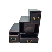 Vintage Japanese-Style Black and Red Step Cabinet