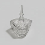 Faceted Vintage Cut Crystal Triangular Footed Candy Dish with Finial Lid