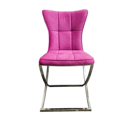 Contemporary Magenta Velvet and Chrome Base Dining Chair