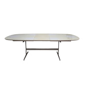 Extendable White Dining Table with Silver Metal Base