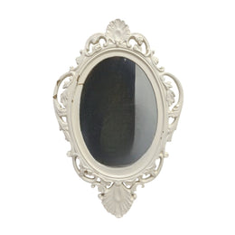Ornate Oval Wall Mirror with Distressed White Frame