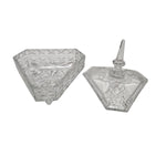 Faceted Vintage Cut Crystal Triangular Footed Candy Dish with Finial Lid