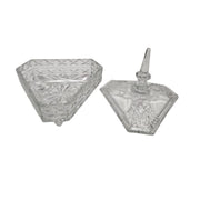 Faceted Vintage Cut Crystal Triangular Footed Candy Dish with Finial Lid