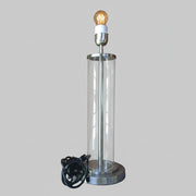 Contemporary Cylindrical Clear Glass and Chrome Table Lamp Base