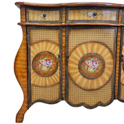 Ornate Italian Style Hand Painted Floral Inlay Wooden Sideboard Credenza