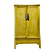 Vintage-Style Distressed Yellow Chinese Wedding Cabinet