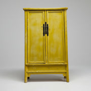 Vintage-Style Distressed Yellow Chinese Wedding Cabinet