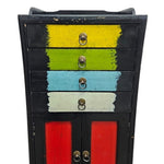 Playful Multicolour Hand Painted Wooden Tallboy Chest of Drawers