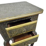Vintage Style Brass Embossed Two Drawer Tall Side Table