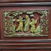 Antique Red Lacquer Chinese Sideboard with Gilded Relief