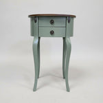 Sage Green Upcycled Wooden 2-Drawer Oval Telephone Side Table