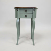 Sage Green Upcycled Wooden 2-Drawer Oval Telephone Side Table