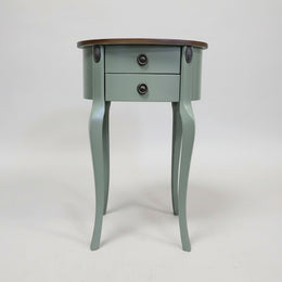 Sage Green Upcycled Wooden 2-Drawer Oval Telephone Side Table