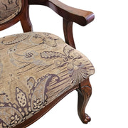 Victorian Style Carved Wood Medallion Back Fabric Armchair