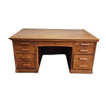 Mid-Century Double Pedestal Solid Oak Executive Desk