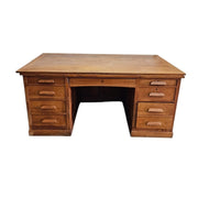 Mid-Century Double Pedestal Solid Oak Executive Desk
