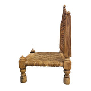 Hand-Carved Rustic Wood Chair with Jute Weave Seat