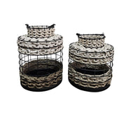 Home Center Zayn Industrial Wire and Woven Rope Decorative Lantern