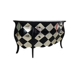 Hollywood Regency Black & Silver Harlequin Bombé Chest