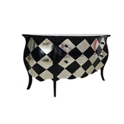 Hollywood Regency Black & Silver Harlequin Bombé Chest