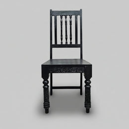 Stately Indian Style Carved Black Wood Dining Chair