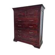Elegant Deep Mahogany Finish 6-Drawer Tallboy Chest