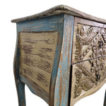 Artisan Carved Bohemian Nightstand in Distressed Blue & Gold