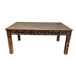 Medieval Style Teakwood Dining Table and Six Panel Back Chairs Set