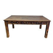 Medieval Style Teakwood Dining Table and Six Panel Back Chairs Set