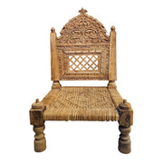 Hand-Carved Rustic Wood Chair with Jute Weave Seat