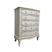 Vintage French Provincial Distressed White 5-Drawer Chest