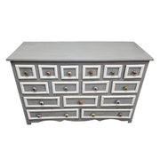 Hand-Painted Grey and White Multi-Drawer Solid Wood Apothecary Chest