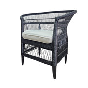 Sculptural Black Hand-Woven Rattan Tub Style Accent Armchair