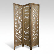 Hand-Carved Boho Wooden 3-Panel Room Divider