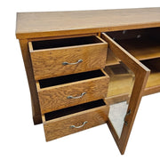 Rustic Oak Sideboard with Triple Drawers and Glass Display