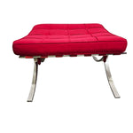 Mid-Century Red Fabric Barcelona Style Chair and Ottoman