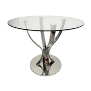 Sculptural Chrome and Glass Round Dining Table