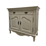 Provincial Two-Door Scalloped Buffet Cabinet in Distressed Cream
