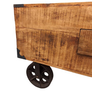 Industrial Style Wooden Coffee Table with Metal Wheels
