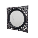Stately Hand-Carved Dark Grey Solid Wood Square Mirror Frame