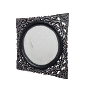 Stately Hand-Carved Dark Grey Solid Wood Square Mirror Frame