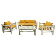 Coastal White Washed Solid Wood Outdoor Lounge Set with Ochre Cushions