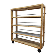 THE One Industrial Style Natural Timber and Iron Rolling Shelving Unit
