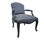 Vintage French Louis Style Black Lacquered Upholstered Armchair